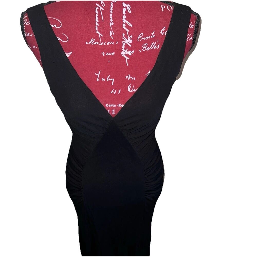 David Meister Black Ruched Midi Dress 4 Minimalist Evening Cocktail Gown